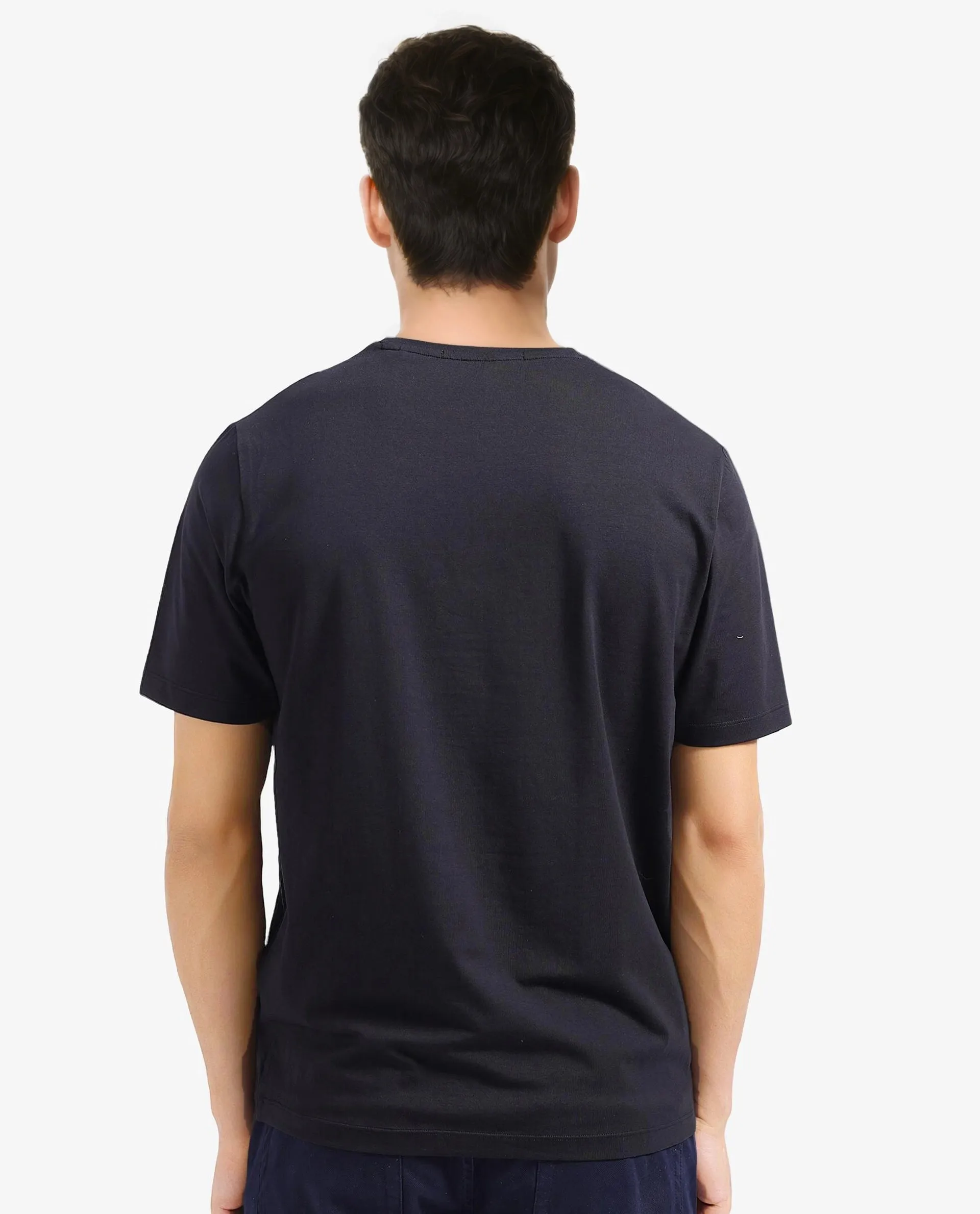 Rare Rabbit Men Qeat Black Cotton Lycra Fabric Short Sleeves Crew Neck Digital Print T-Shirt