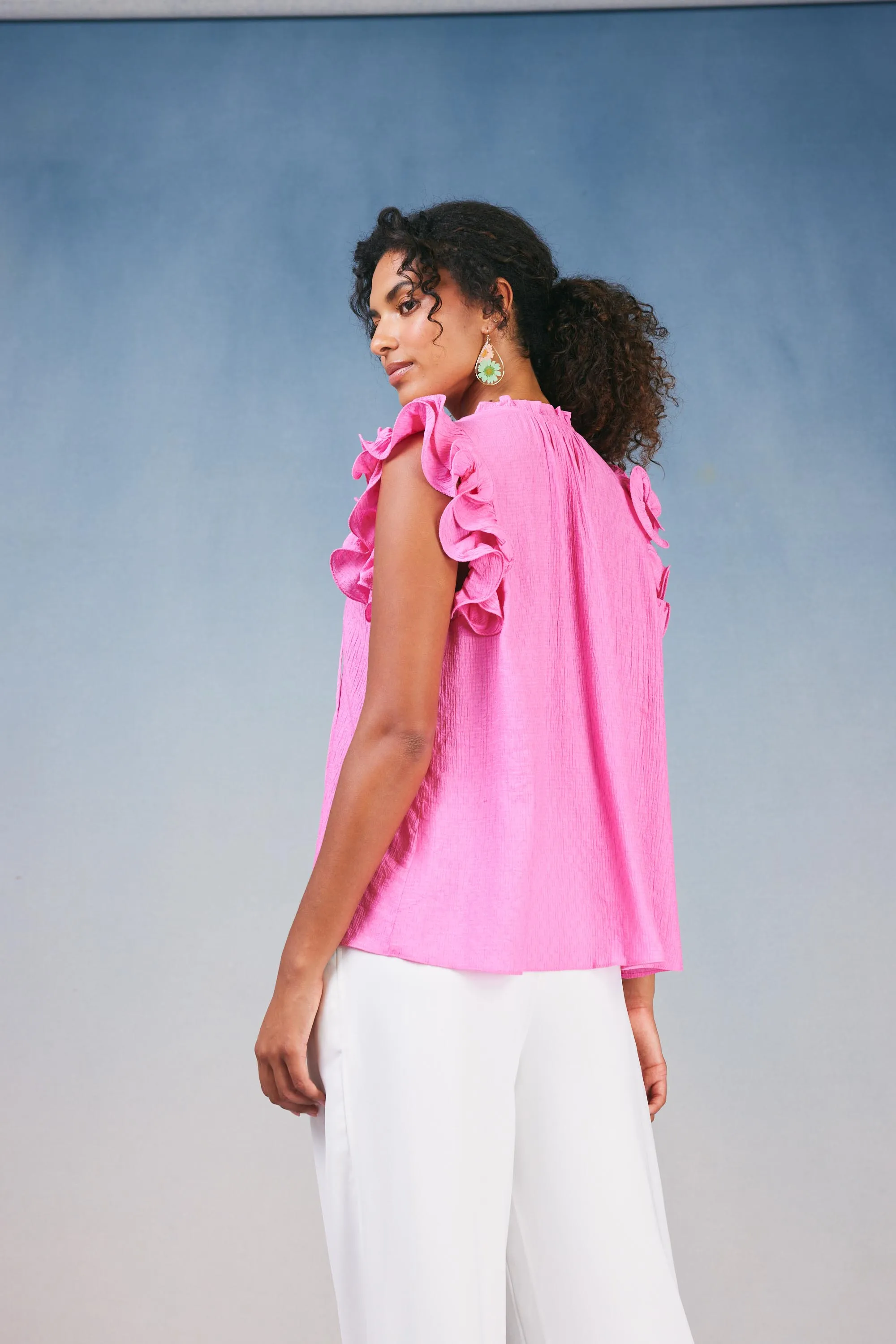 Ruffled Shoulder Sleeveless Blouse