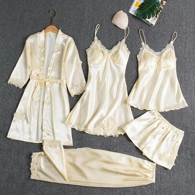 Satin 5 Piece Pajama Set