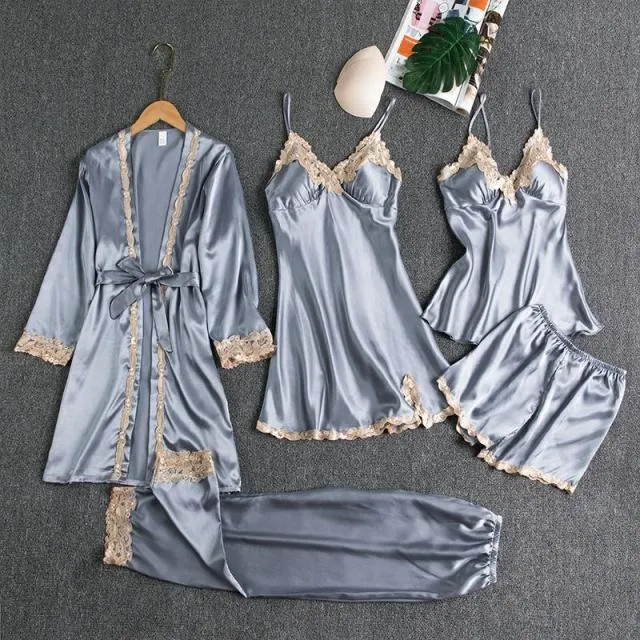 Satin 5 Piece Pajama Set