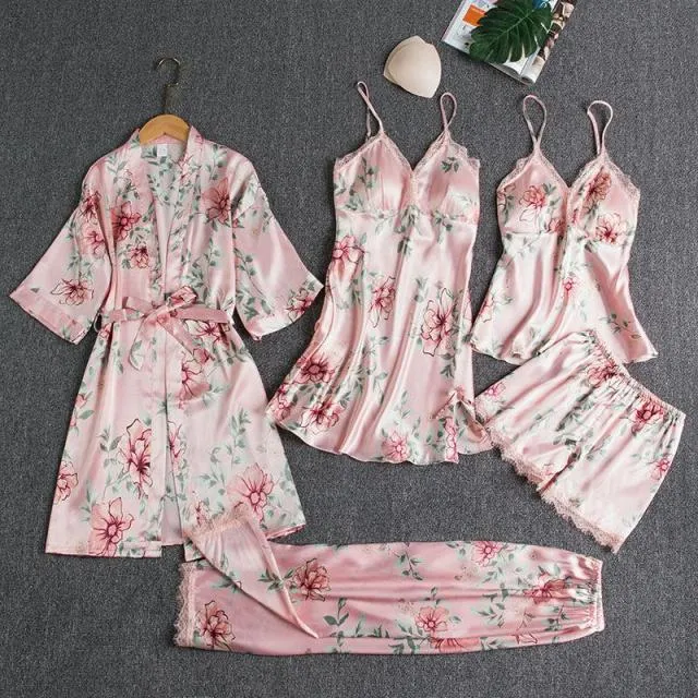 Satin 5 Piece Pajama Set