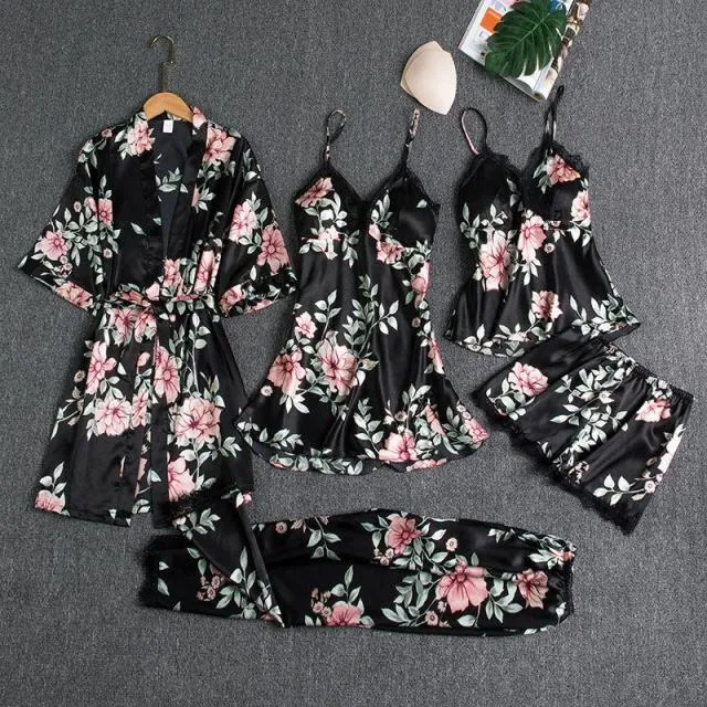Satin 5 Piece Pajama Set