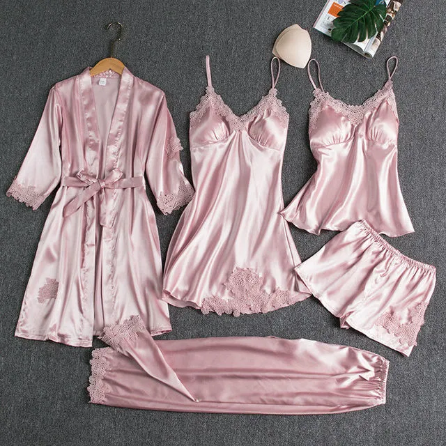 Satin 5 Piece Pajama Set