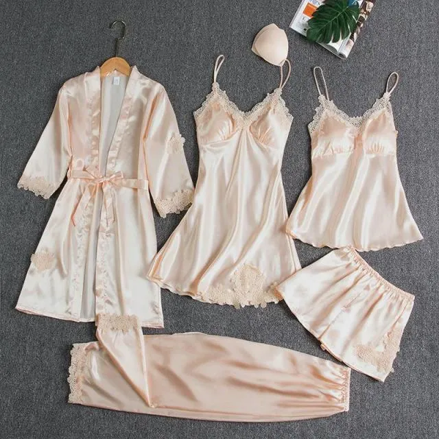 Satin 5 Piece Pajama Set