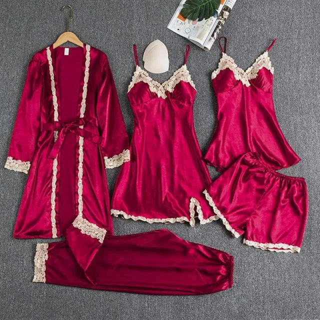 Satin 5 Piece Pajama Set