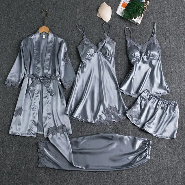 Satin 5 Piece Pajama Set