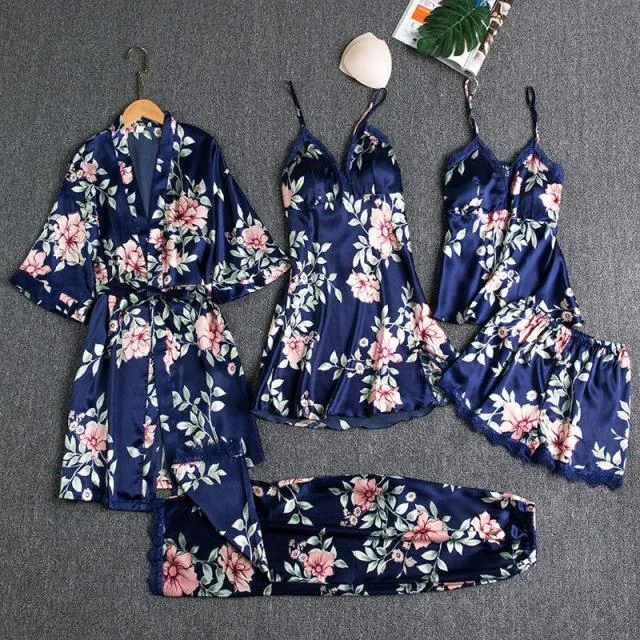 Satin 5 Piece Pajama Set