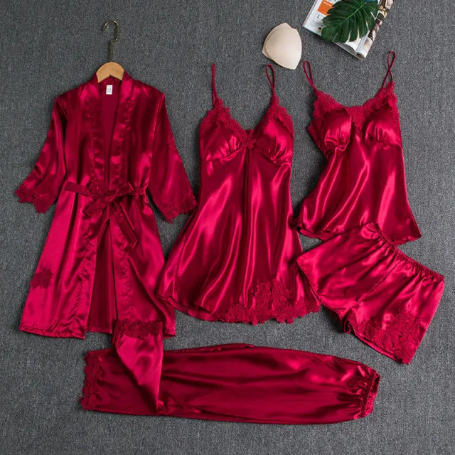 Satin 5 Piece Pajama Set