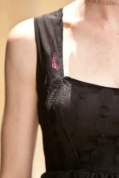 Sleeveless Black Polka Dot Lace Overlay Dress Wide Straps Pockets