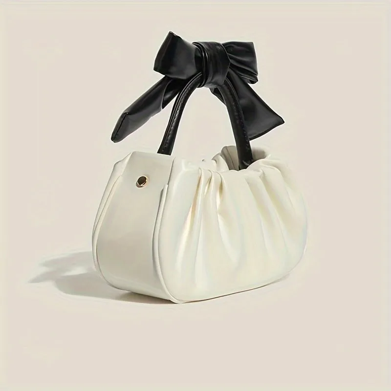 Small Fashionable Cloud-Shaped Tote Bag for Women with Zipper Closure, Bow Knot Design