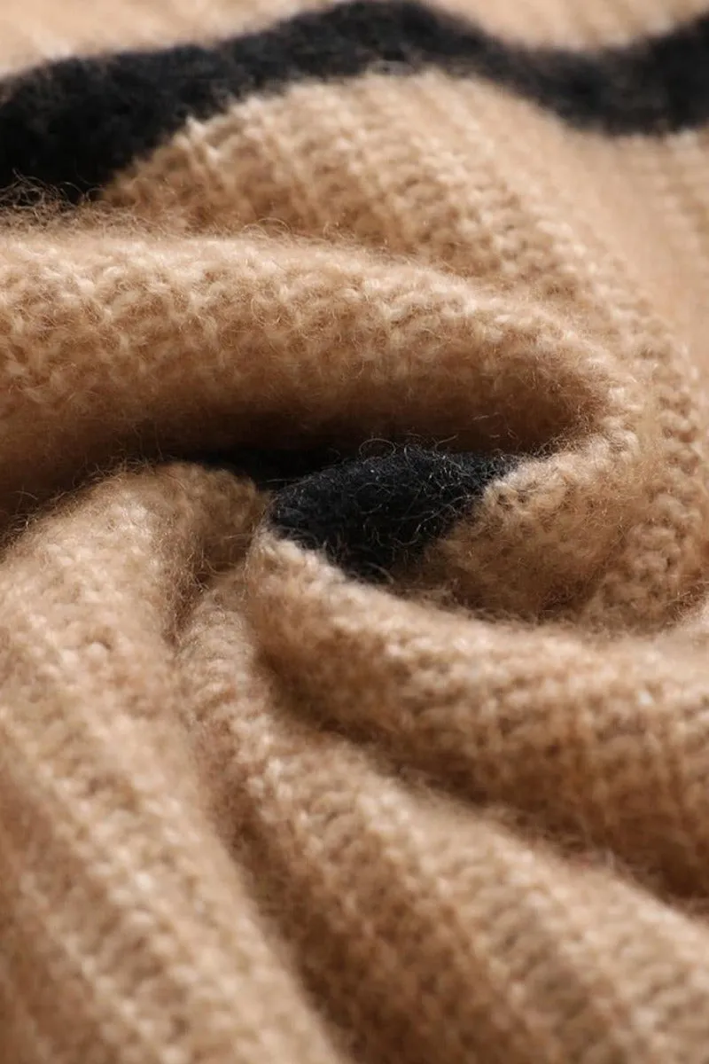 Striped Chunky Half-Zip Cashmere Turtleneck Sweater