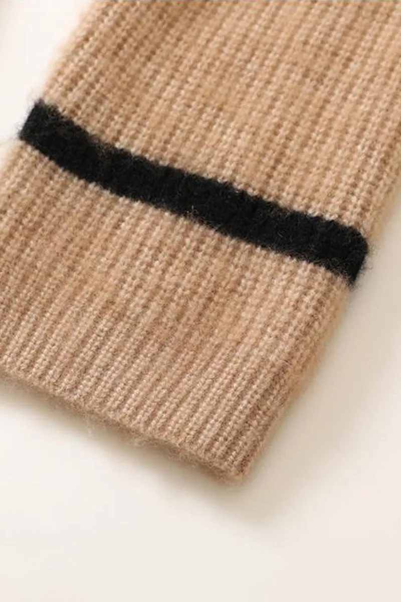 Striped Chunky Half-Zip Cashmere Turtleneck Sweater