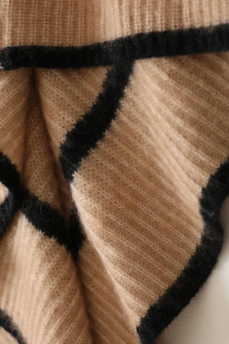 Striped Chunky Half-Zip Cashmere Turtleneck Sweater