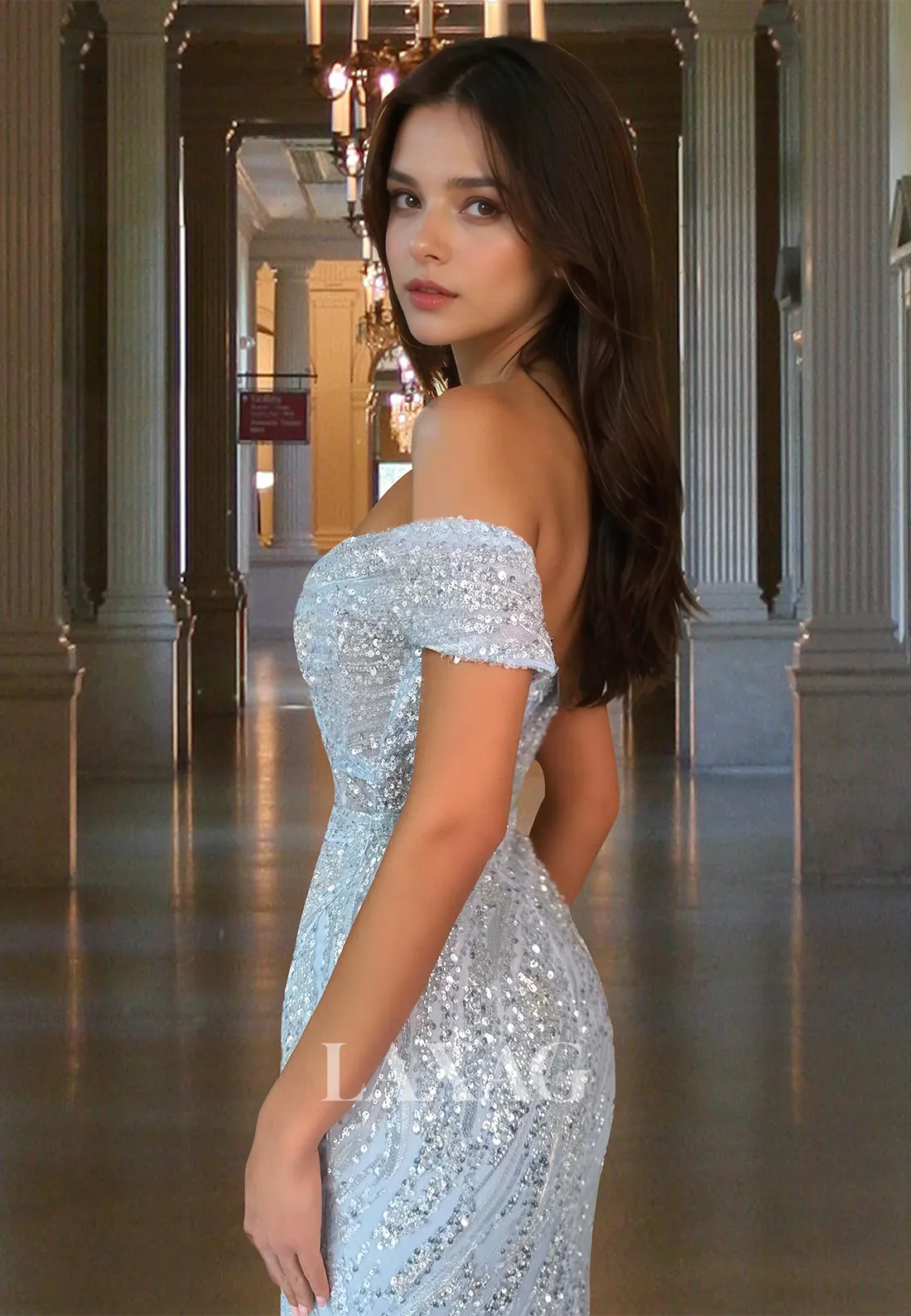 Sweetheart Sleeveless Off-Shoulder Pleated  Mermaid Prom Dress Sequins Floor-Length Party Gowns