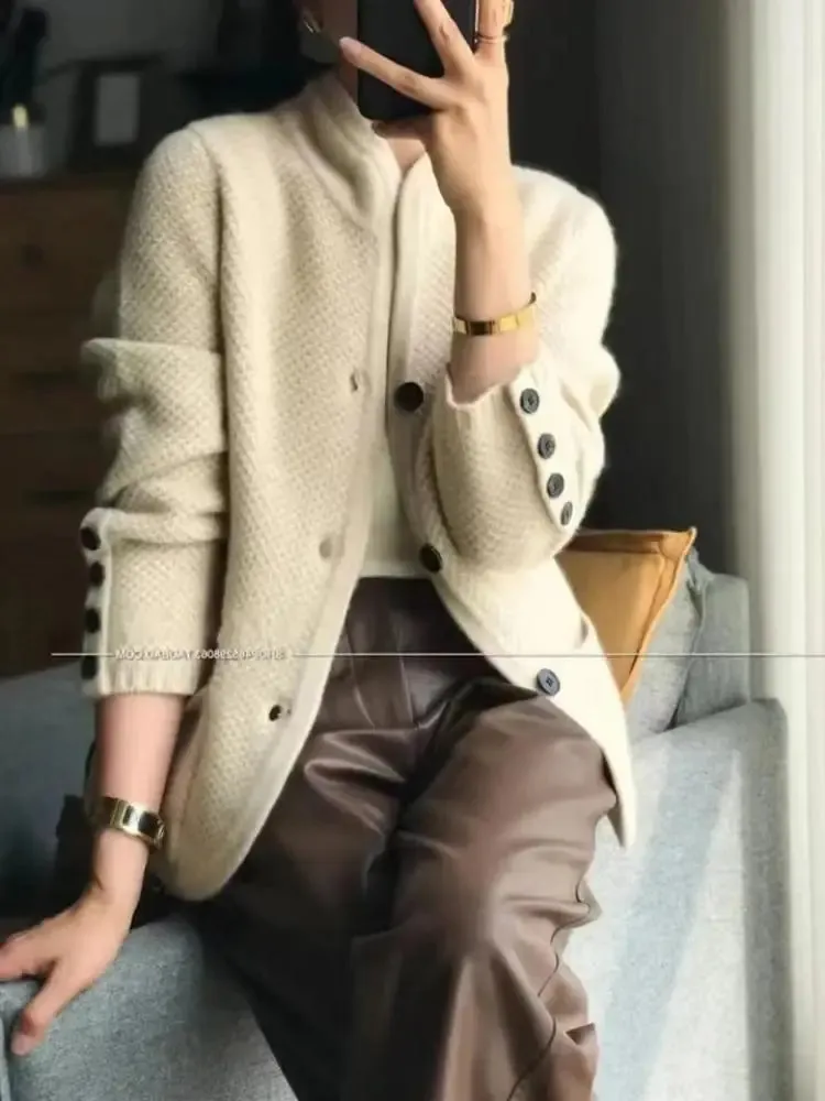 Thick Stand-up Collar Cashmere Cardigan
