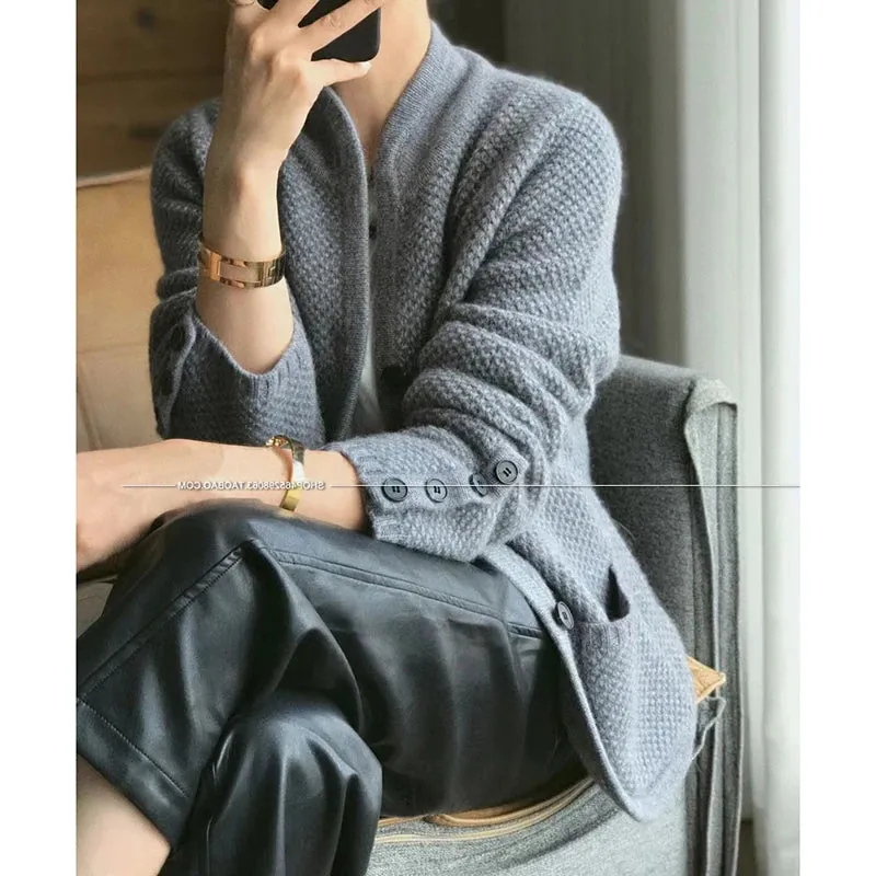 Thick Stand-up Collar Cashmere Cardigan