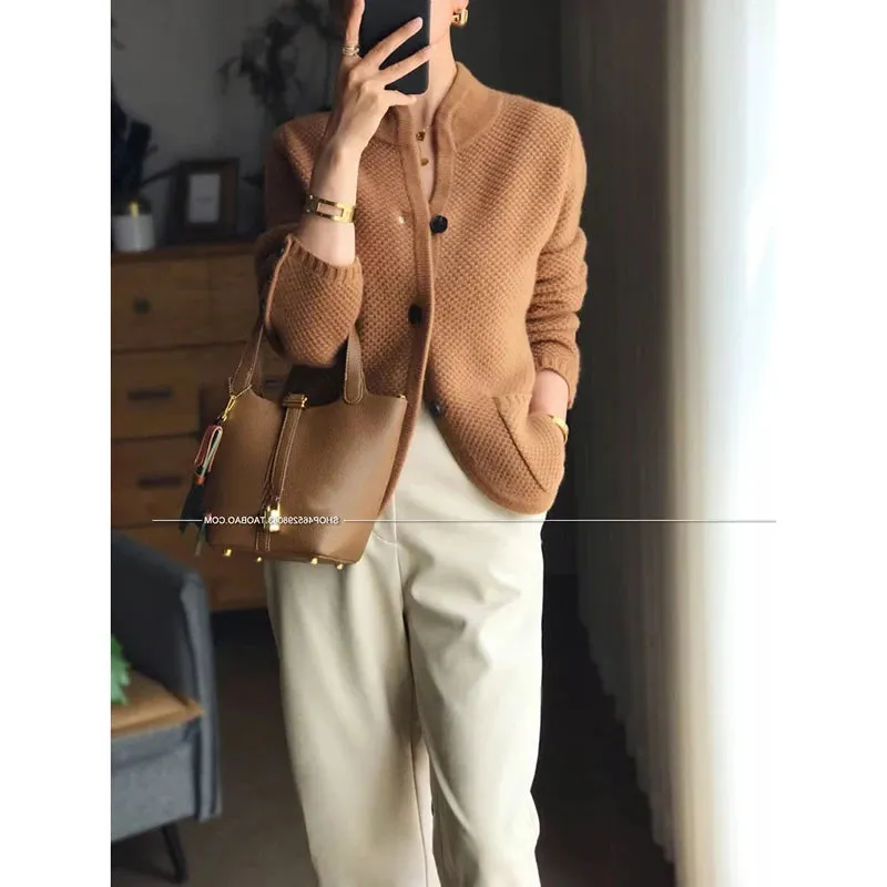 Thick Stand-up Collar Cashmere Cardigan