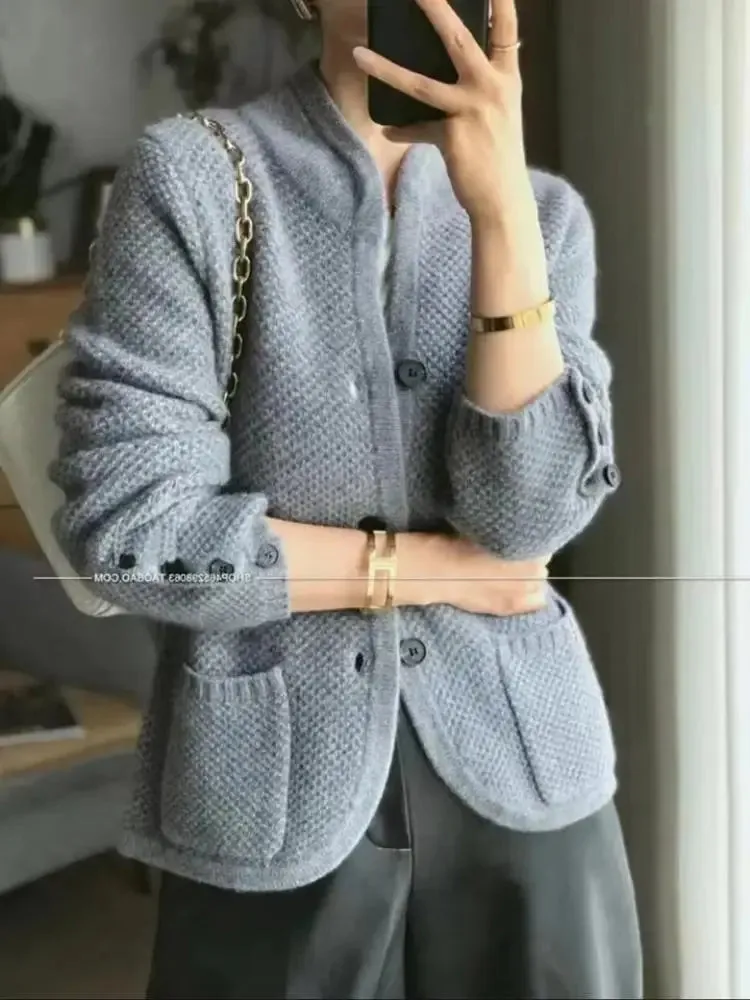 Thick Stand-up Collar Cashmere Cardigan