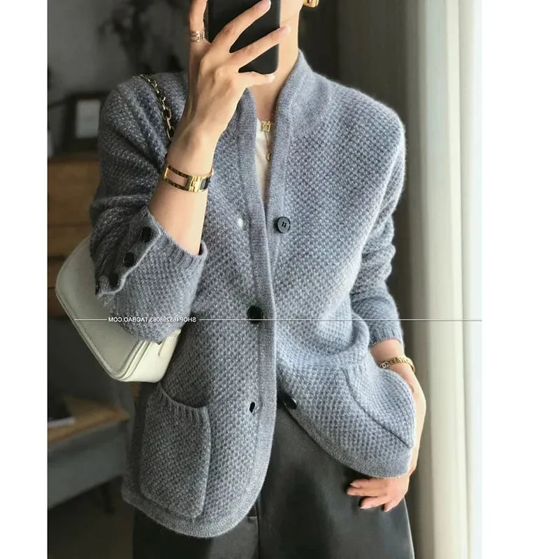 Thick Stand-up Collar Cashmere Cardigan