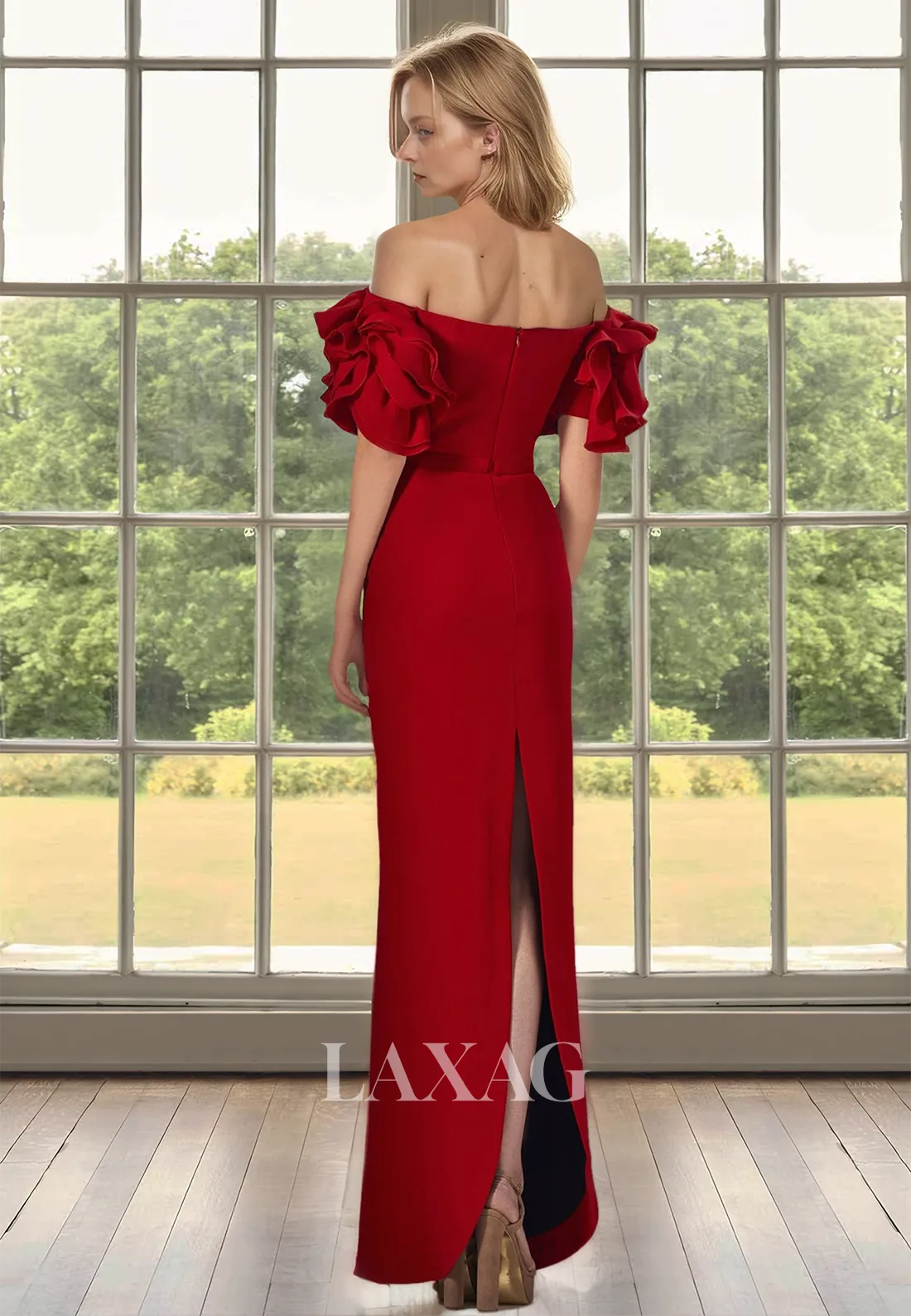 Tube Top Off-Shoulder Mermaid Mother of the Bride Dress Floral Embossed Short-Sleeves Floor Length Cocktail Gowns