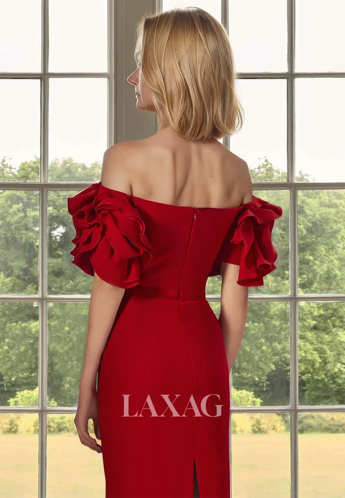 Tube Top Off-Shoulder Mermaid Mother of the Bride Dress Floral Embossed Short-Sleeves Floor Length Cocktail Gowns