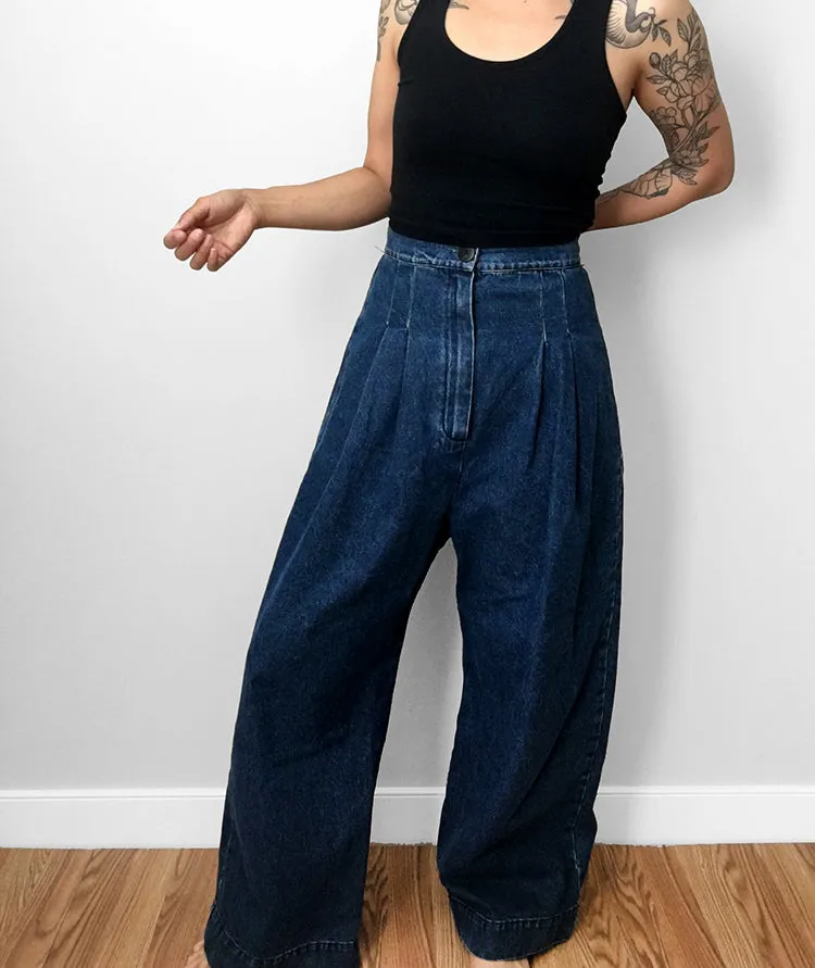 Vintage Pleated Wide-Legged High-Waisted Balloon Denim Jean