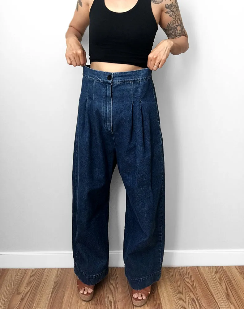 Vintage Pleated Wide-Legged High-Waisted Balloon Denim Jean