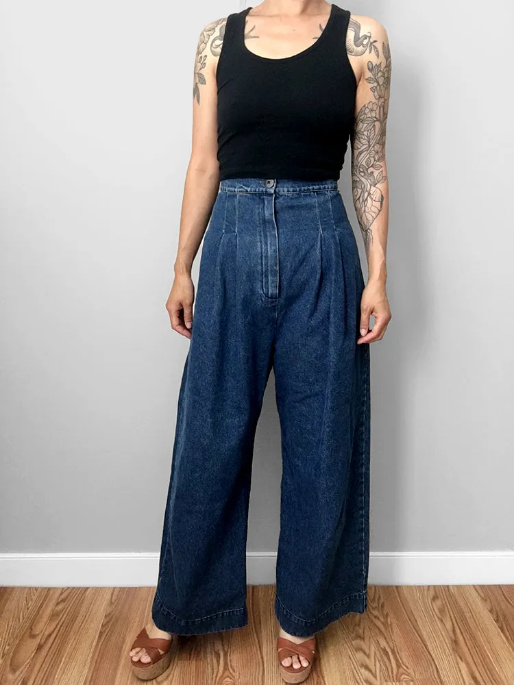Vintage Pleated Wide-Legged High-Waisted Balloon Denim Jean