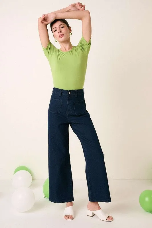 Wide Leg Double Pocket Denim Pant