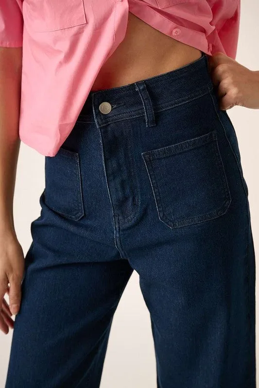 Wide Leg Double Pocket Denim Pant