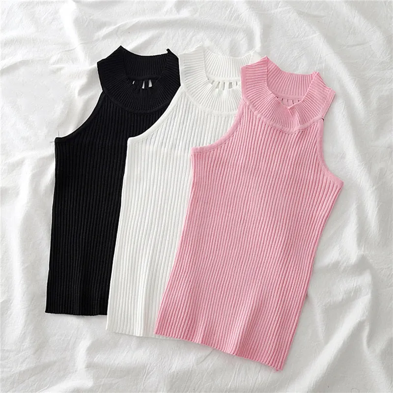 Women Knitted Hollow Bodycon Camisole Tank Top