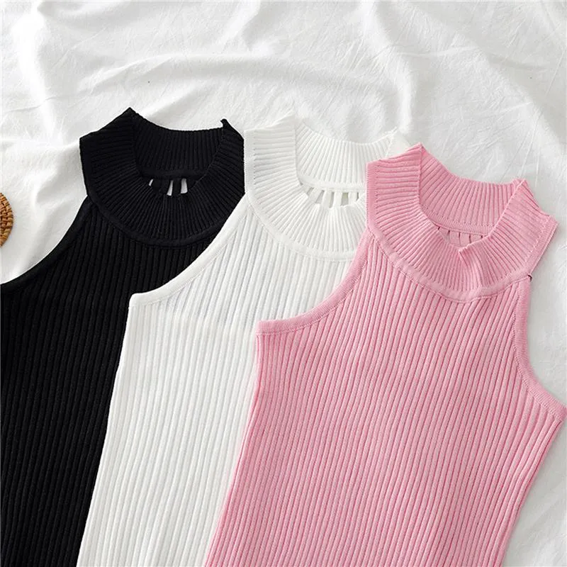 Women Knitted Hollow Bodycon Camisole Tank Top