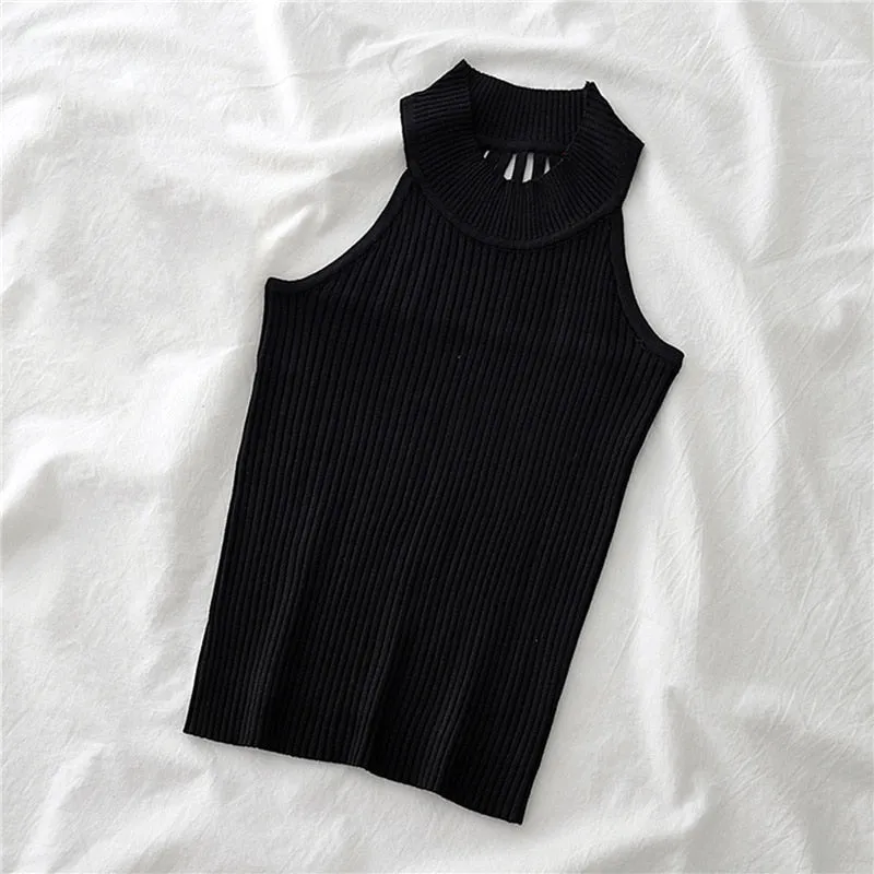 Women Knitted Hollow Bodycon Camisole Tank Top